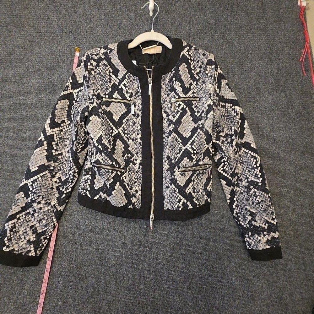 MICHAEL Michael Kors Jacket Womens 10 Black Snake Print Bomber Zip Pockets